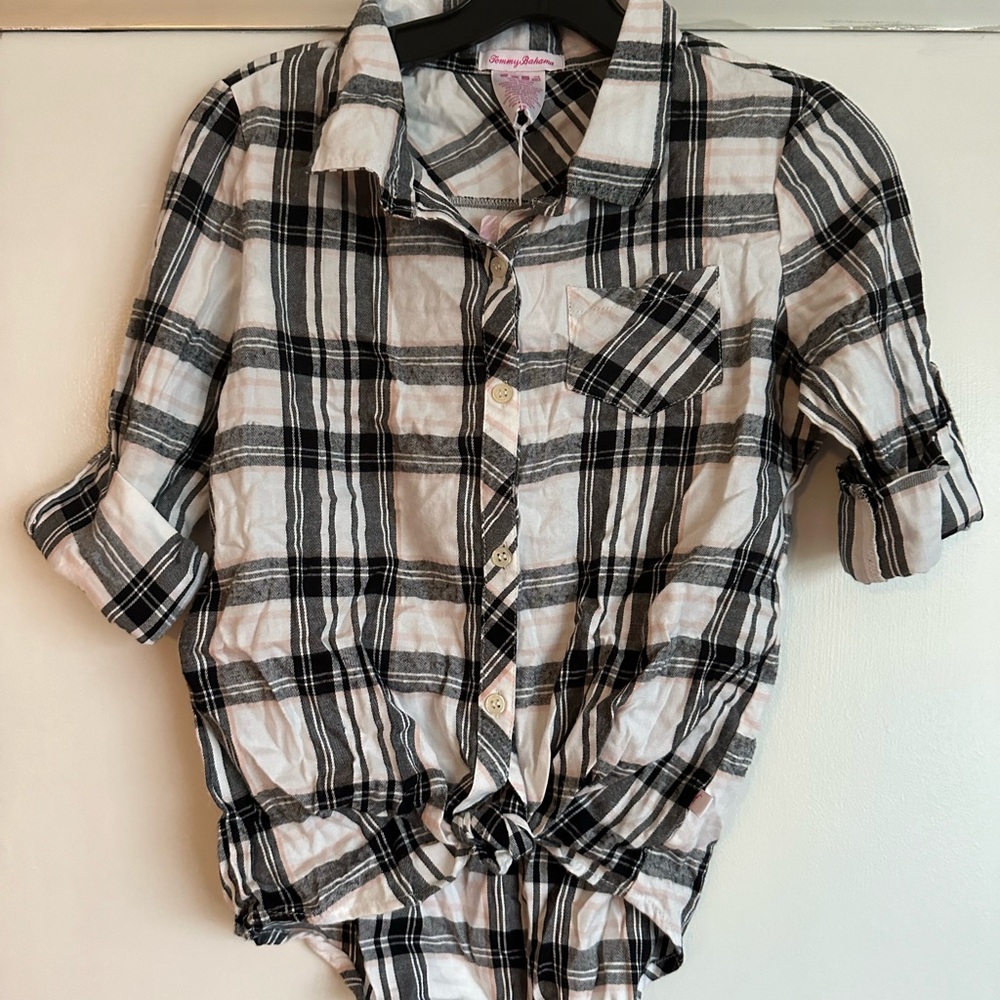 Black and White Plaid Button-Up Shirt